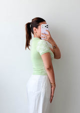 Size S-M Sage Green Pattern Knit Polo Top