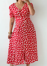 Size M-L Red Heart Print Midi Dress
