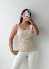 Size S-M Beige Crochet Knit Tank Top
