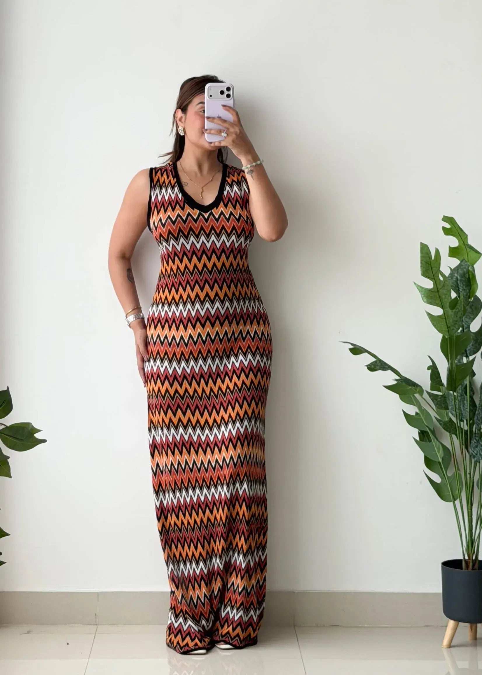 Size M-XL, Multicolor Chevron Print Maxi Dress - Closet by Payal
