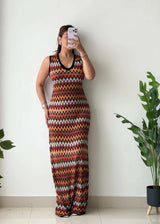 Size M-XL, Multicolor Chevron Print Maxi Dress - Closet by Payal