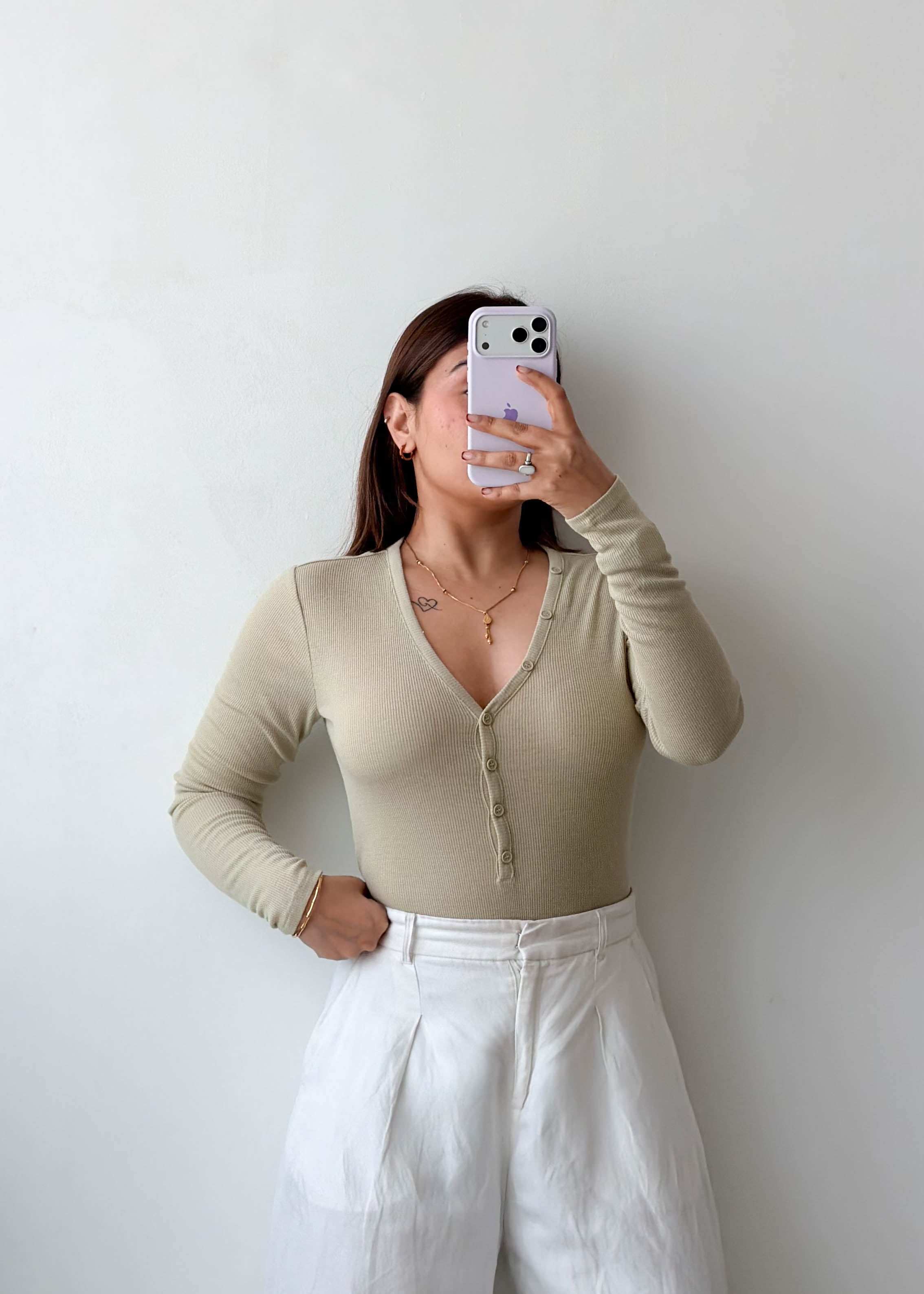 Size M-L Sage Button Detail Bodysuit