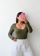 Size M-L Olive Scoop Neck Bodysuit