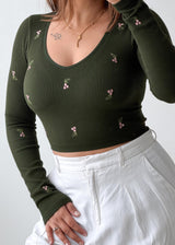 Size S-M Olive Embroidered Crop Top