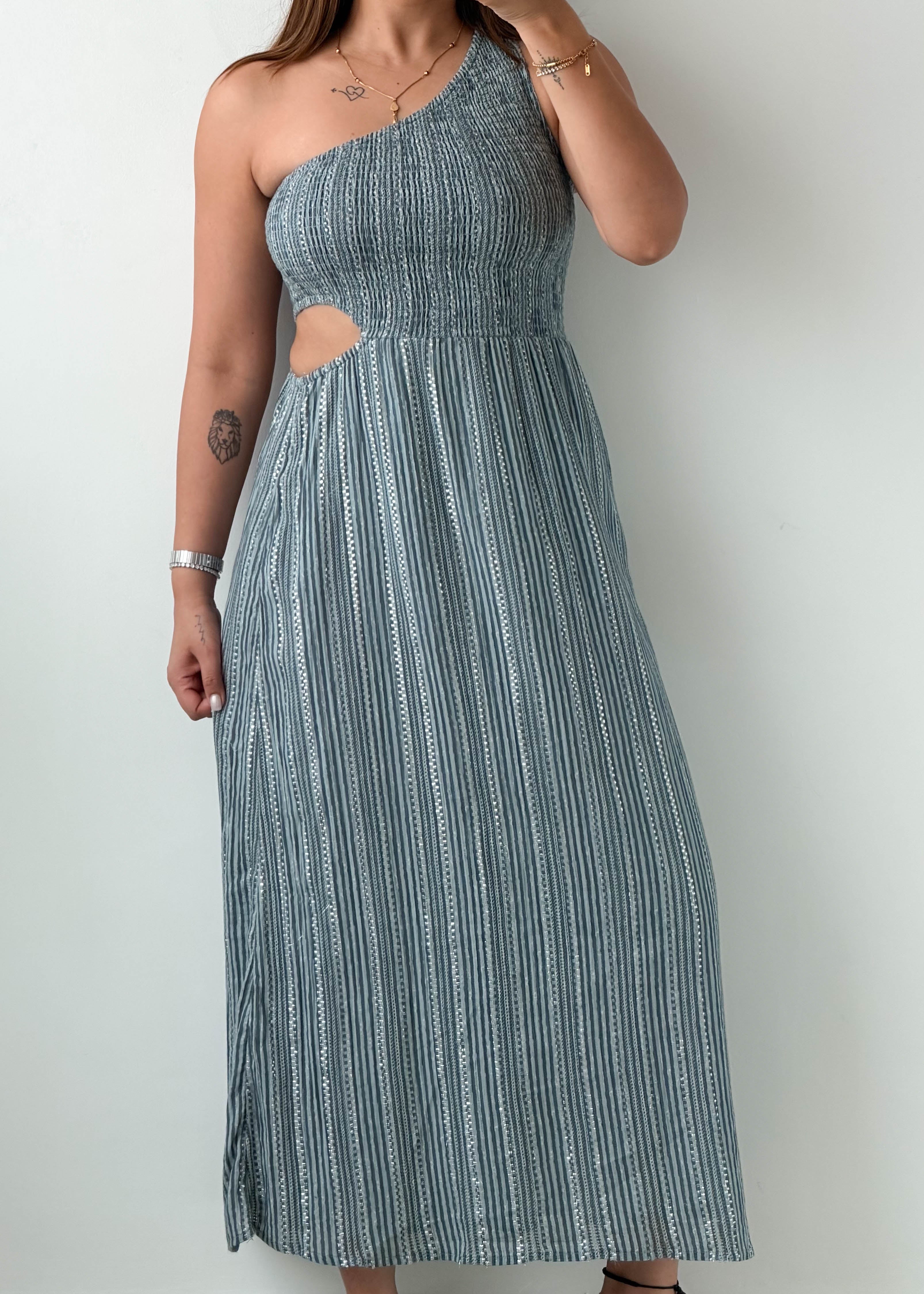 Size XS-S Grey Ribbed Cutout Midi Dress