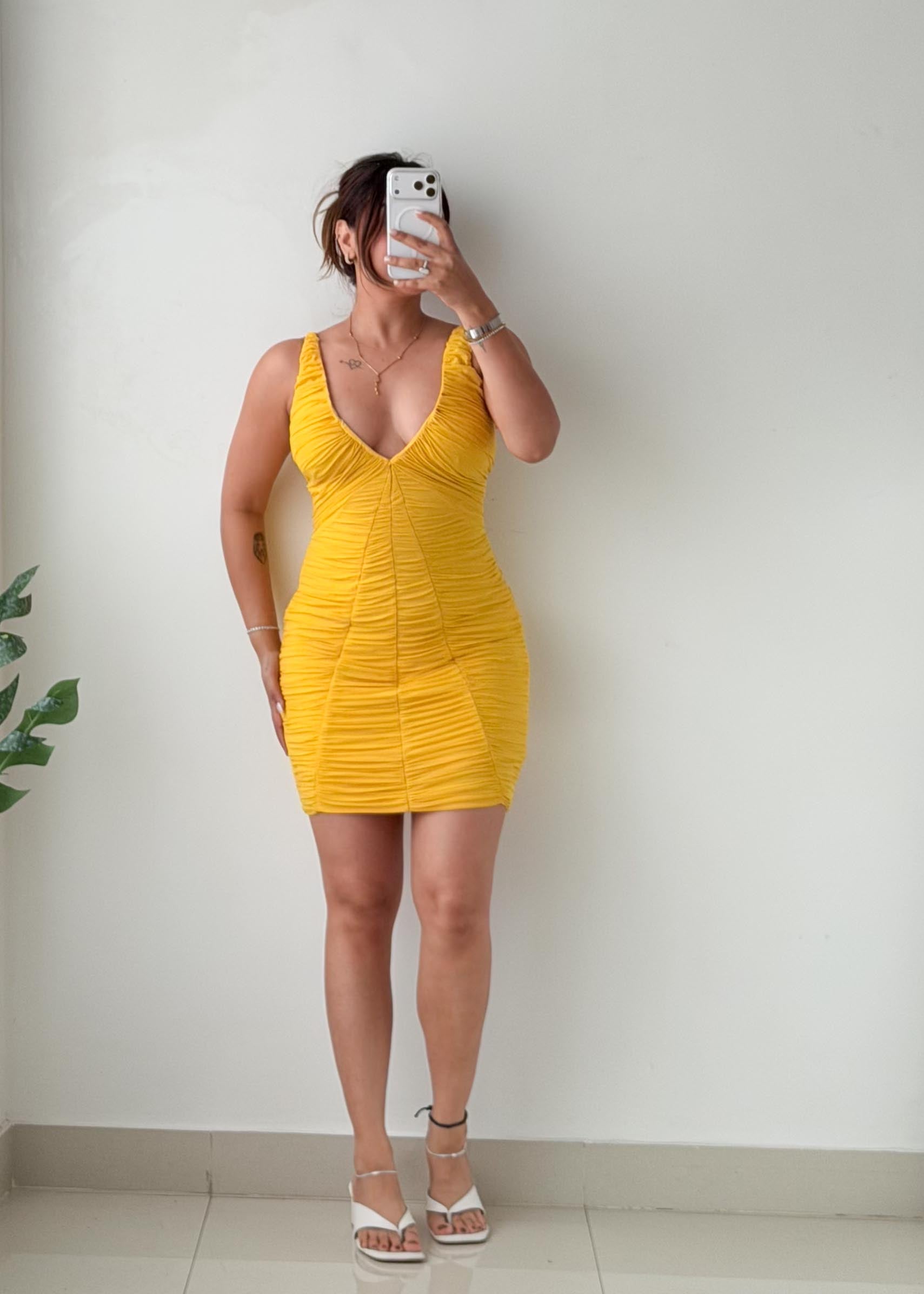 Size XS-S Yellow Ruched Mini Dress