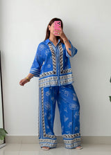 Size M / L-XL Blue Printed Co-Ord Set