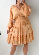 Size M-L Peach Tiered Boho Mini Dress