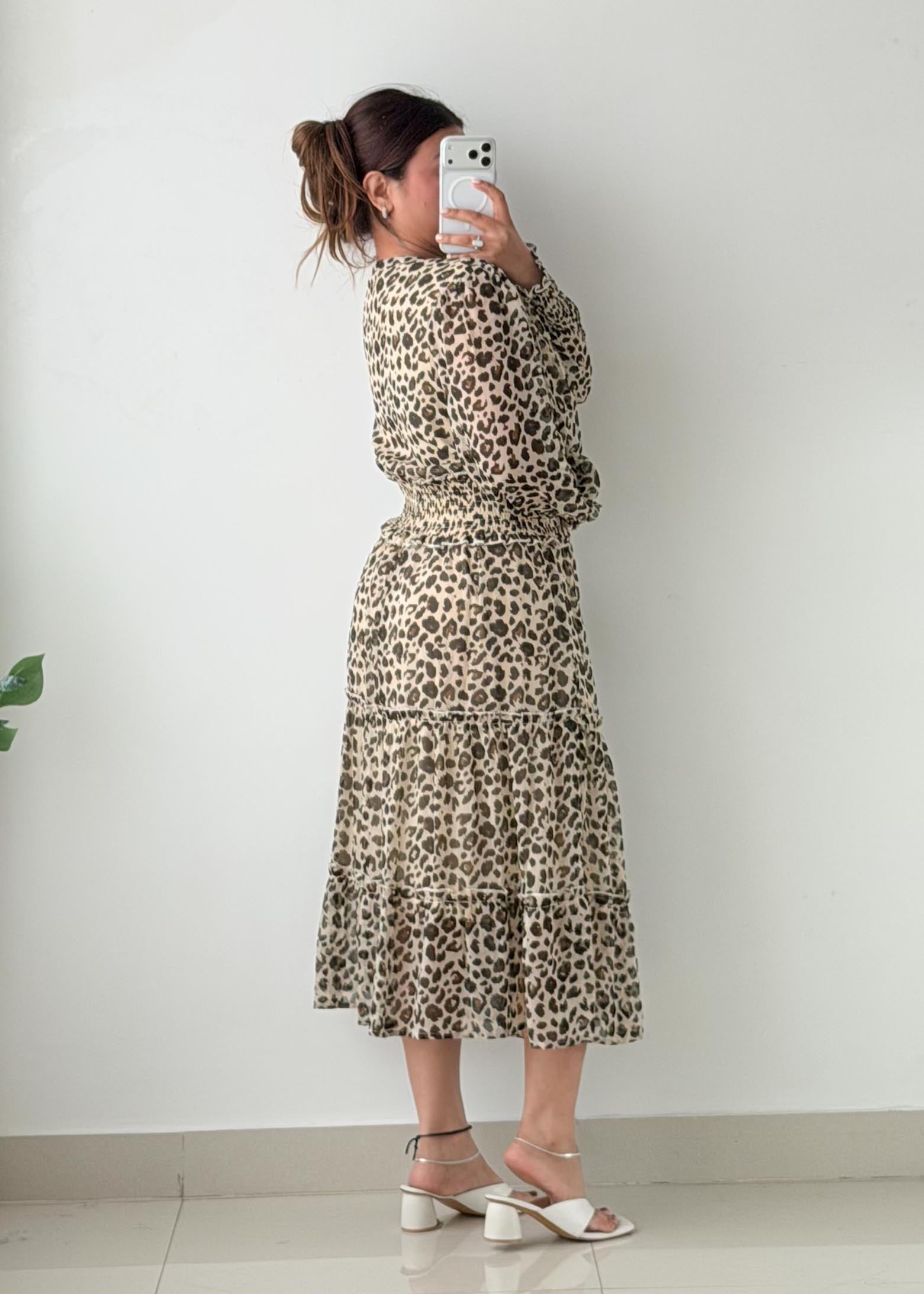 Size XL-2XL Beige Leopard Print Wrap Maxi Dress