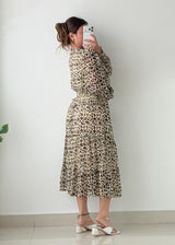 Size XL-2XL Beige Leopard Print Wrap Maxi Dress