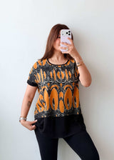 Size S-M Mustard Abstract Print Long Top