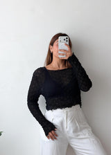 Size M-L Black Textured Mesh Top