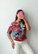 Size XS-S Multicolor Tropical Print Shirt Top