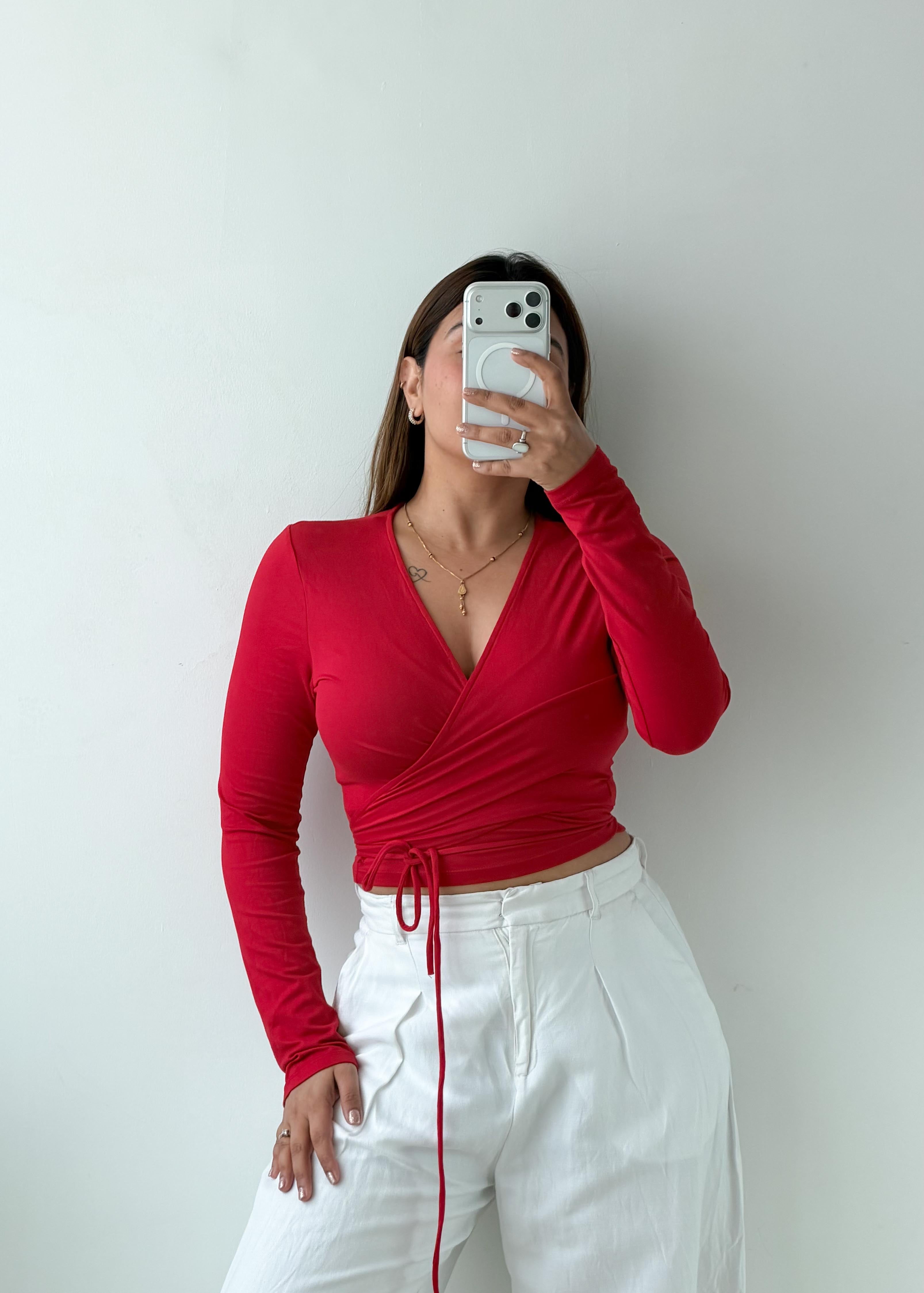 Size M-L Red Wrap Tie Top