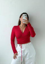 Size M-L Red Wrap Tie Top