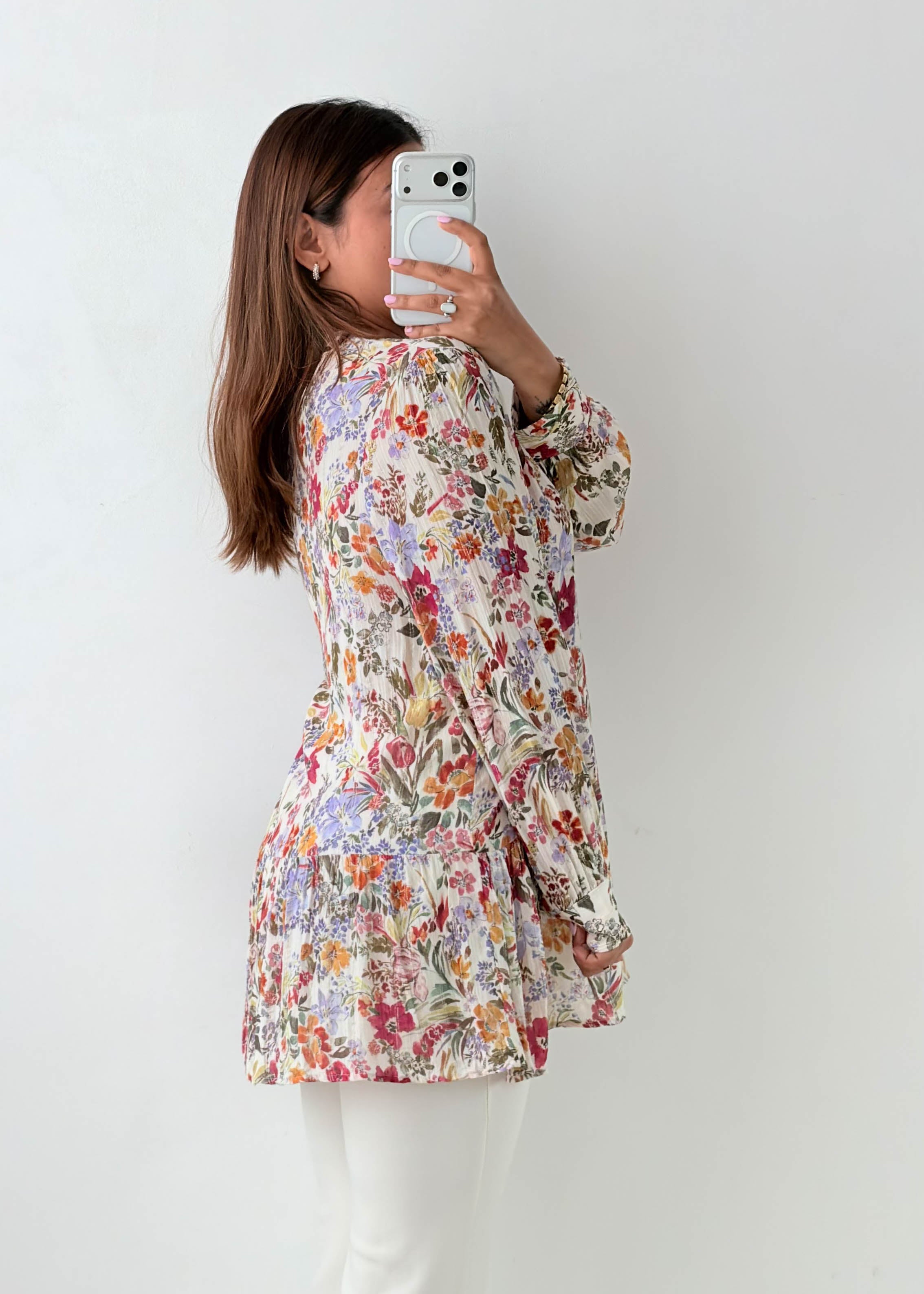 Size M-L White Floral Peplum Blouse