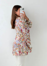 Size M-L White Floral Peplum Blouse