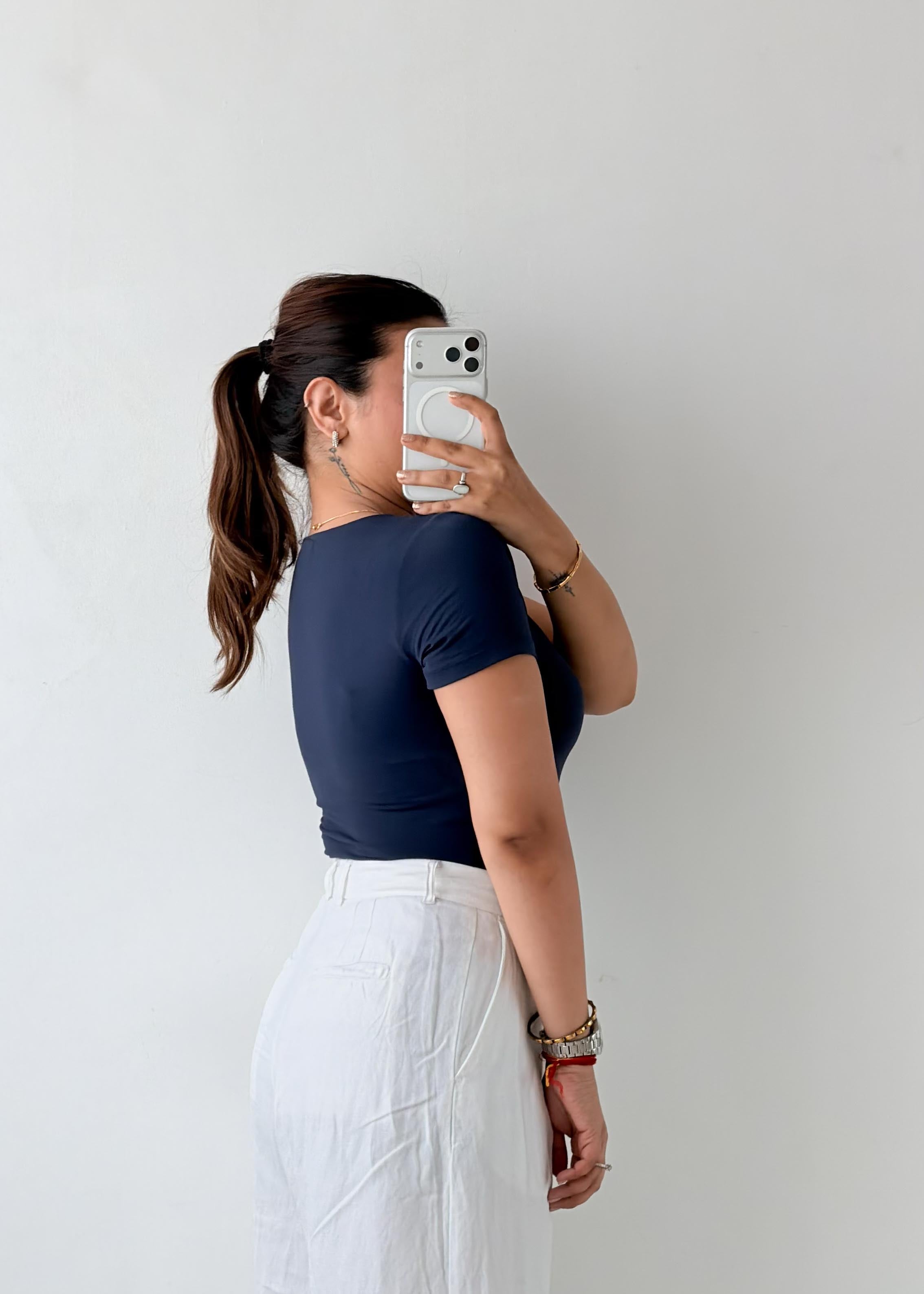 Size M Navy Half Sleeve Bodysuit