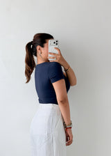 Size M Navy Half Sleeve Bodysuit