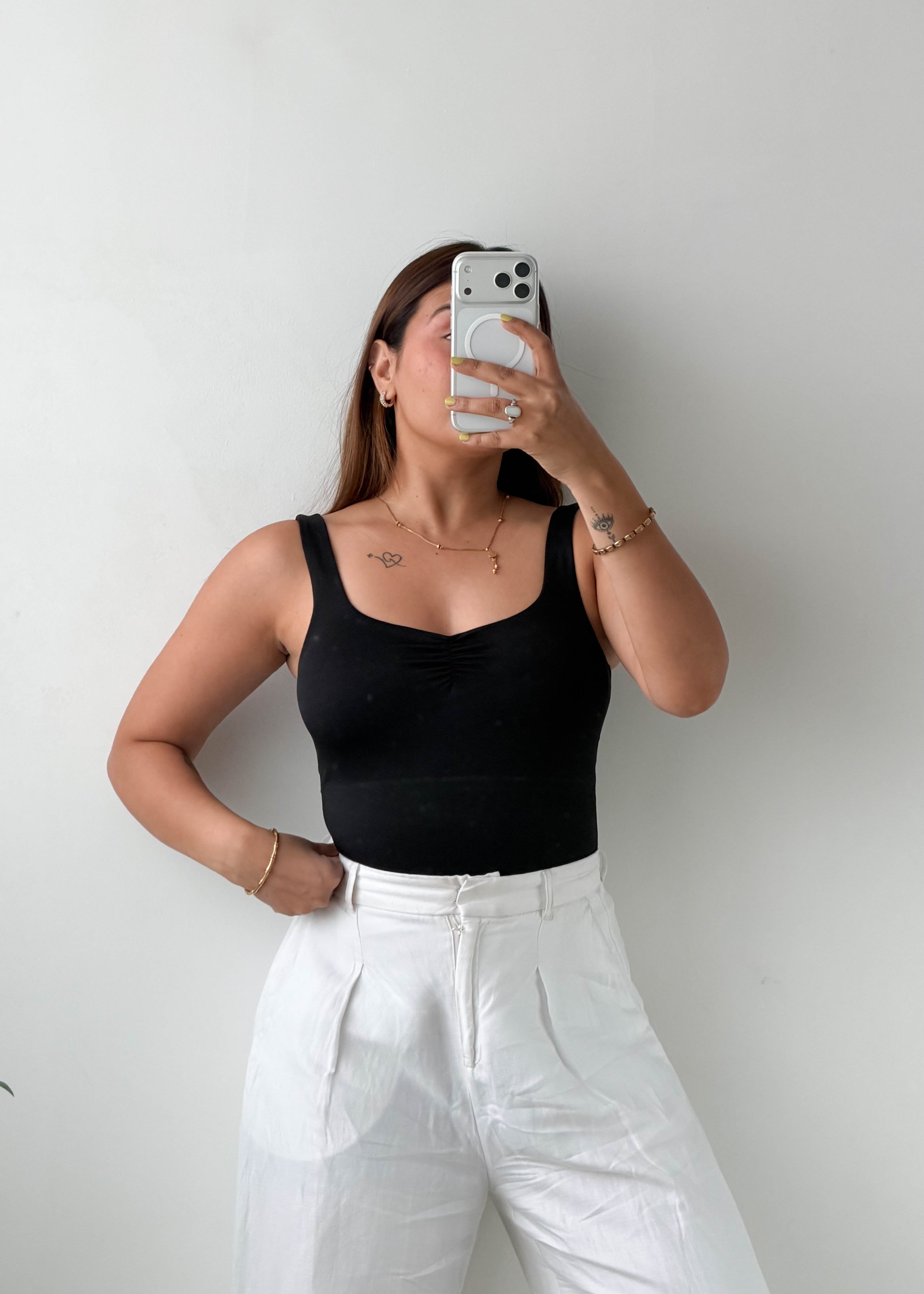 Size XS-S Black Ruched Tank Bodysuit