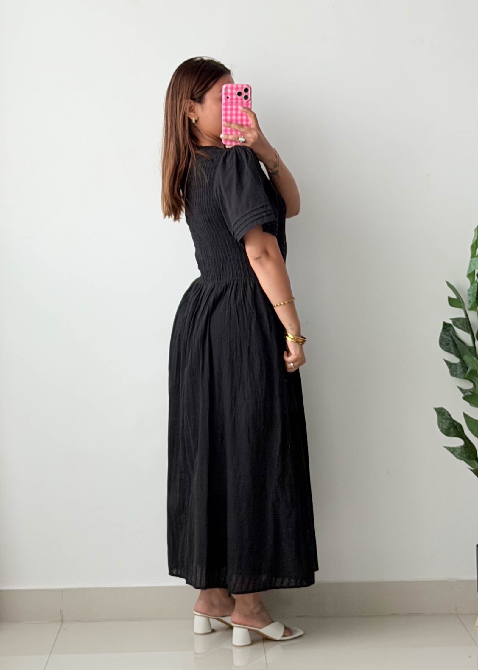 Size L-XL Black Textured Maxi Dress