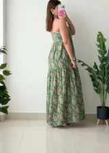 Size XS-S, Green Paisley Strapless Maxi Dress
