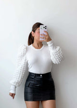 Size M-L White Textured Sleeve Bodysuit