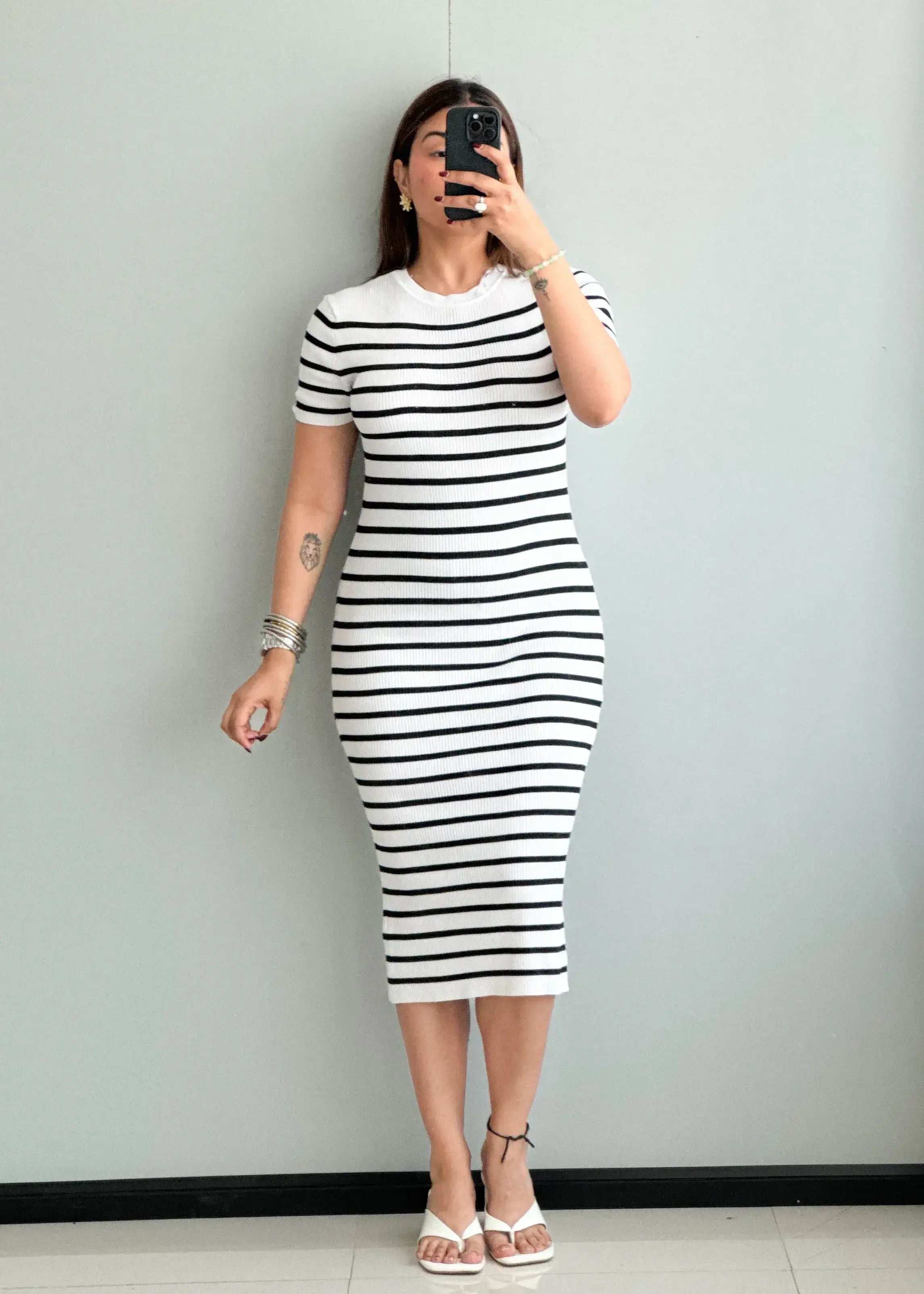 SIZE S-M, Striped bodycon Dress - Closet by Payal