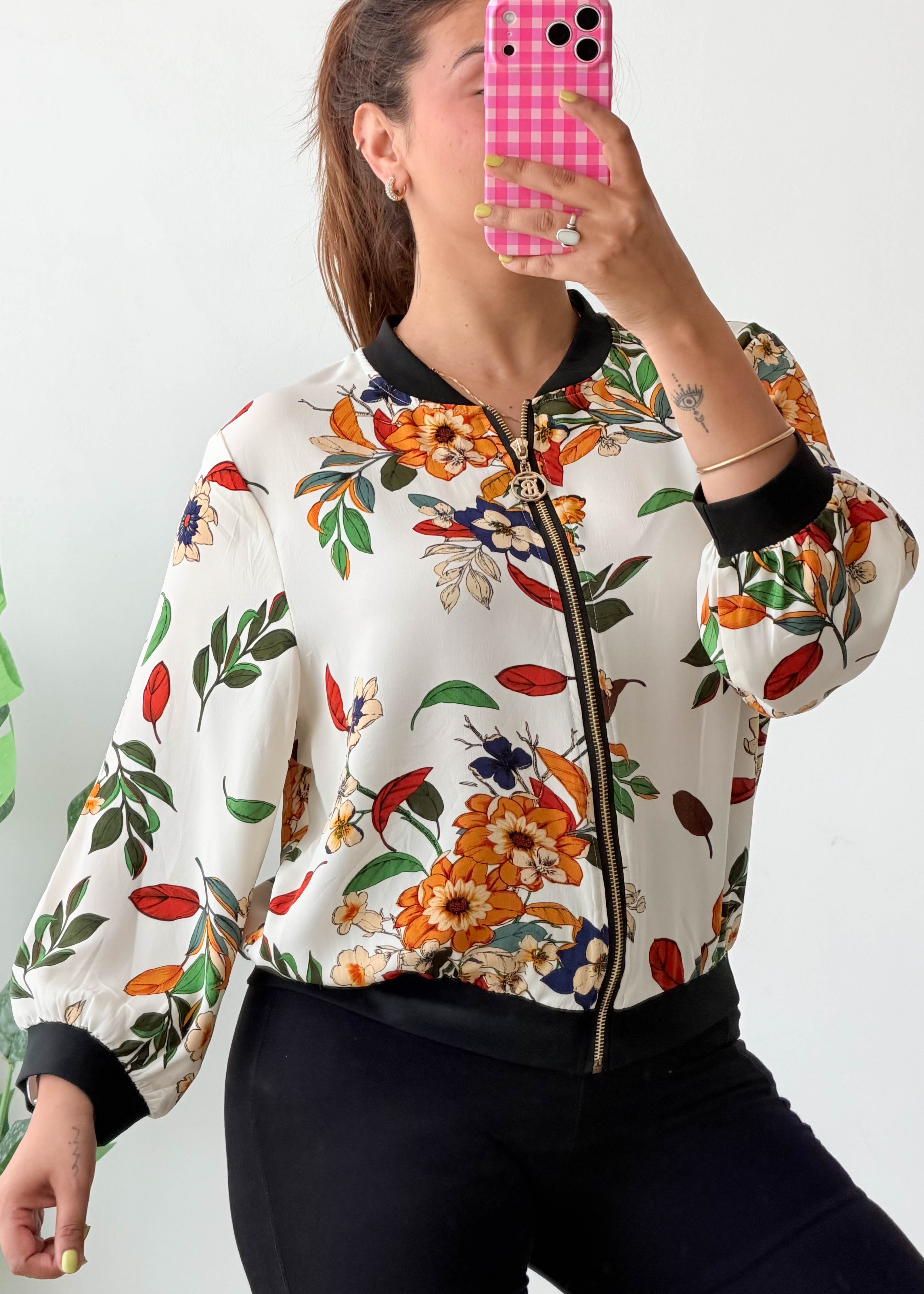 Size M-L White Floral Bomber Jacket