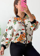 Size M-L White Floral Bomber Jacket