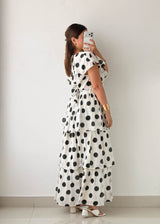 Size M-L White Polka Dot Tiered Maxi Dress