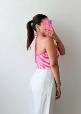 Size M-L Pink Zebra Knit Halter Top