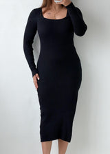 Size S-M Black Ribbed Knit Midi Dress
