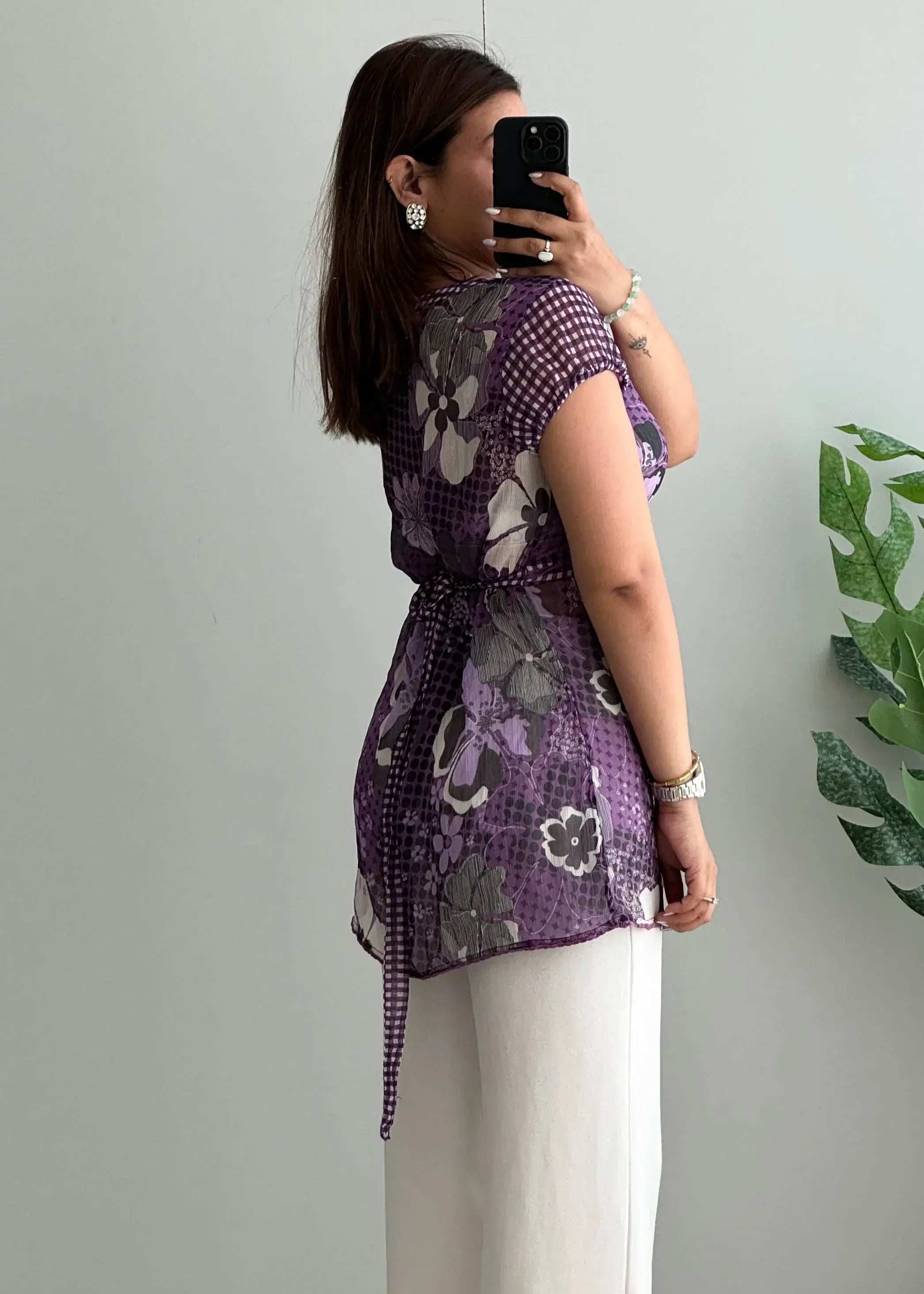 Size L-XL, Lavender Bloom Mesh Top - Closet by Payal
