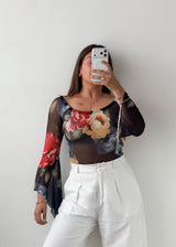 Size S-M Black Floral Mesh Bodysuit