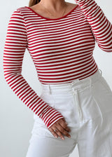 Size M-L Red Striped Long Sleeve Bodysuit