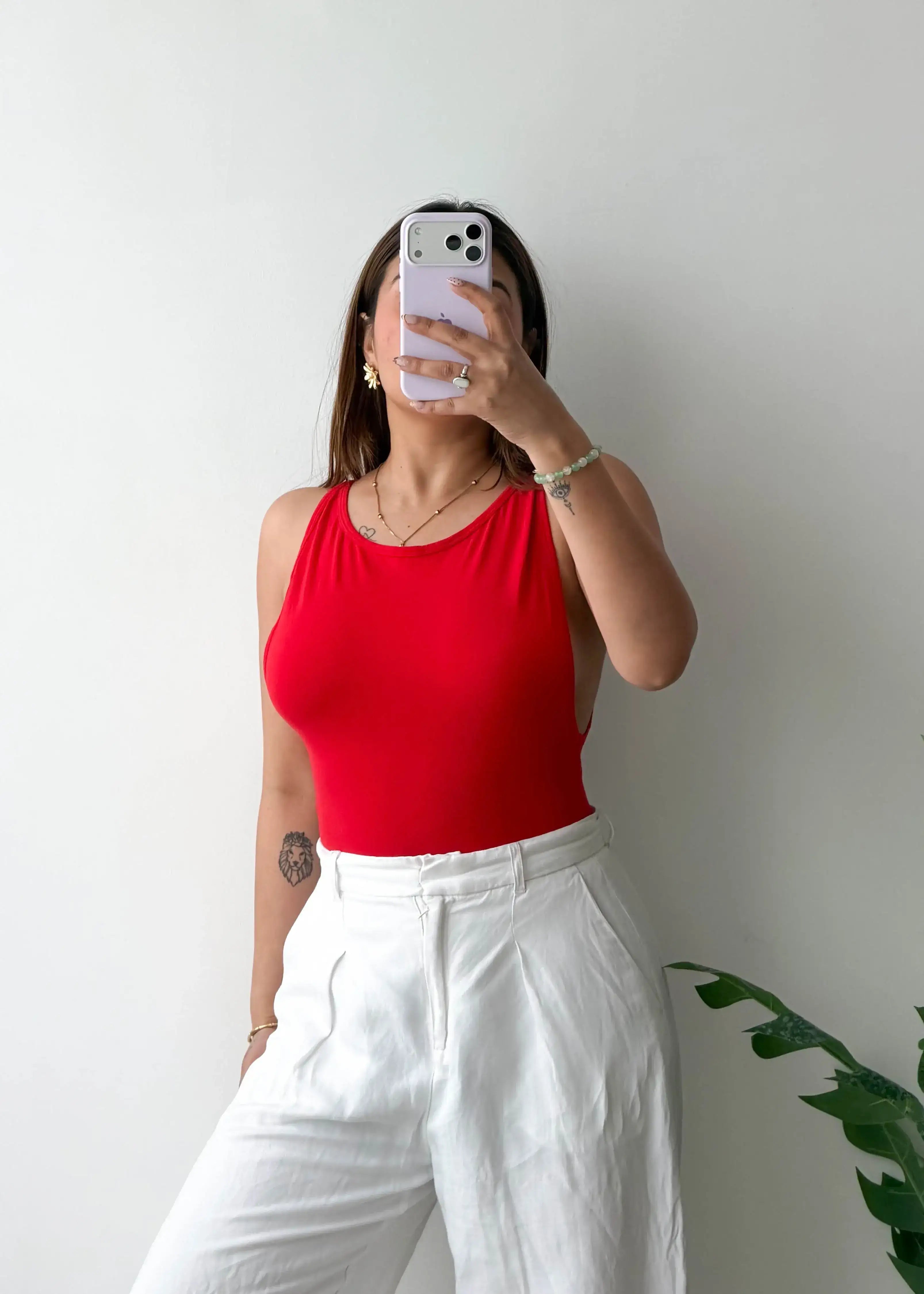 Size M, Red Backless Strap Bodysuit