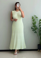 SIZE L-XL, Mint Green Ribbed Sleeveless Maxi Dress - Closet by Payal