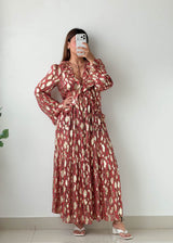 Size M-L Red Printed Ruffle Maxi Dress