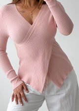 Size S-M Pink Wrap Ribbed Top