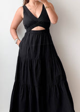 Size XS-S Black Cut-Out Tiered Maxi Dress