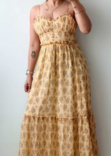 Size XS-S Yellow Floral Tiered Maxi Dress With Lining