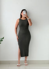 Size S-M Olive Ribbed Knit Maxi Dress