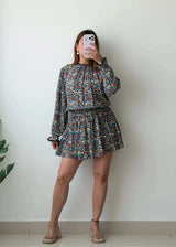 Size S-M, Multicolor Floral Smocked Mini Dress