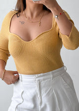 Size M-L Mustard Ribbed Sweetheart Top