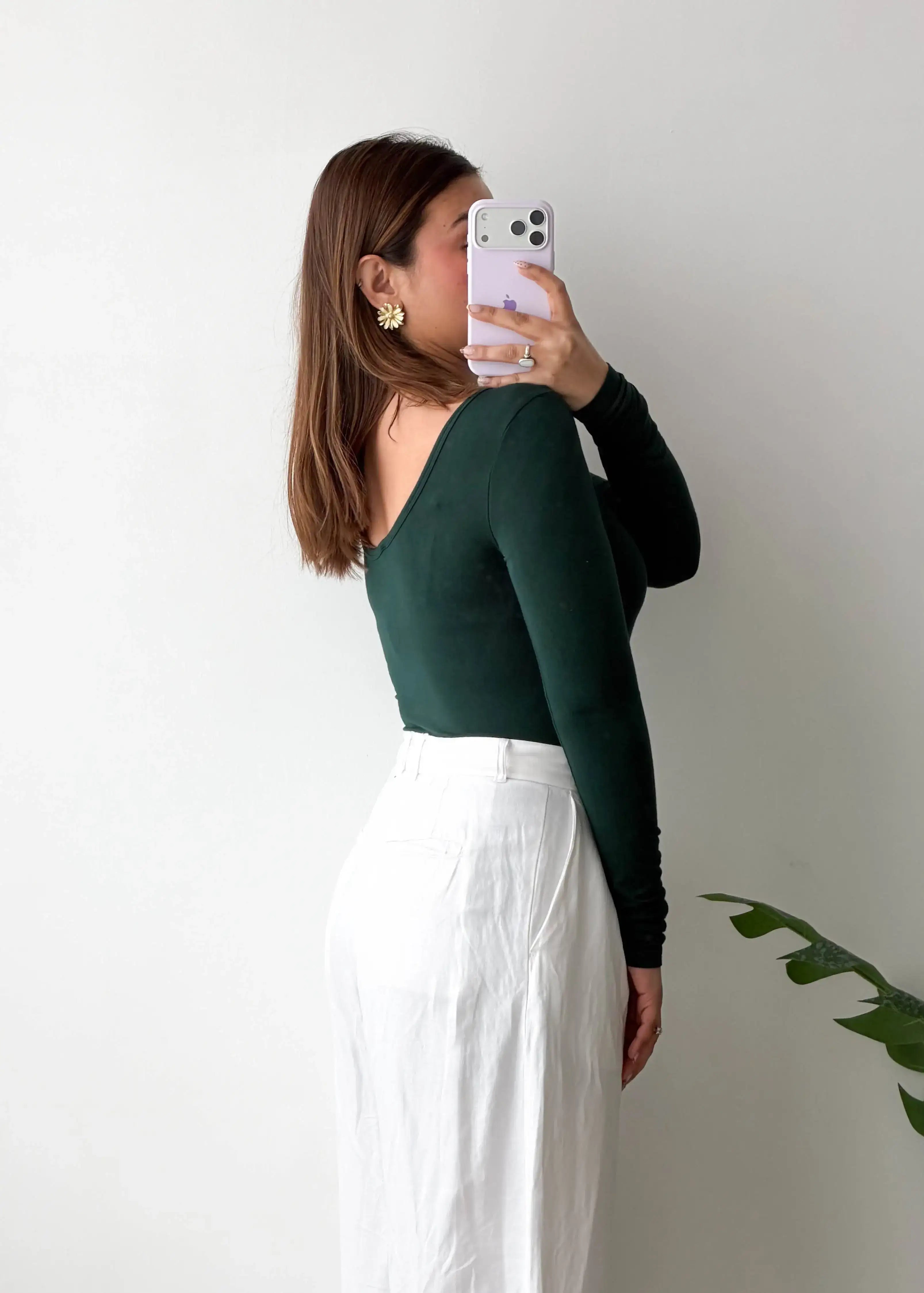 Size S-M, Bottle Green Scoop Neck Full Sleeve Bodysuit