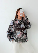 Size XS-S Black Floral Sheer Blouse