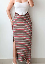 Waist 29-31 Striped Slit Maxi Skirt
