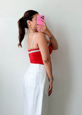 Size S-M Red Contrast Trim Cami Top