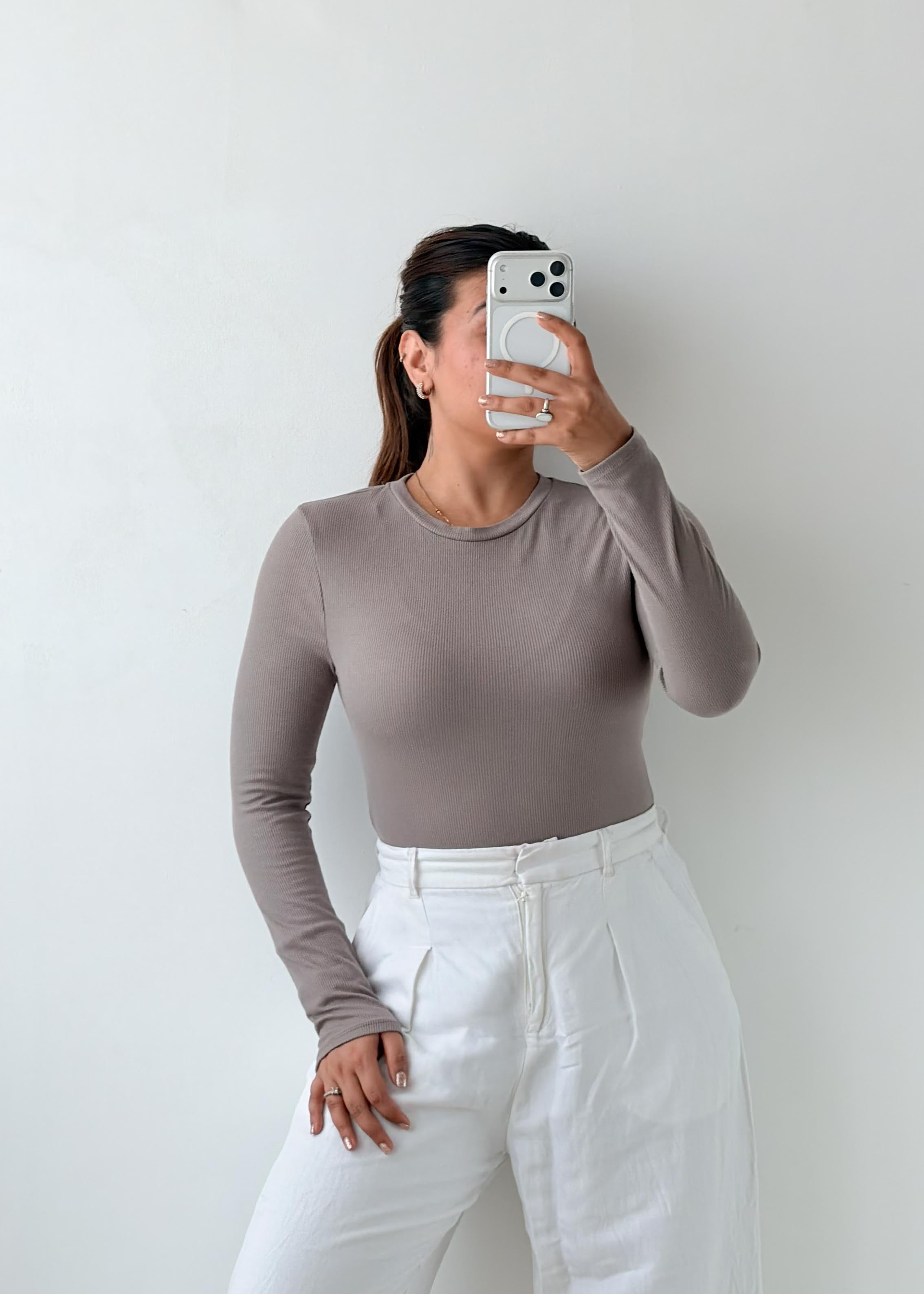 Size M-L Taupe Crew Neck Bodysuit